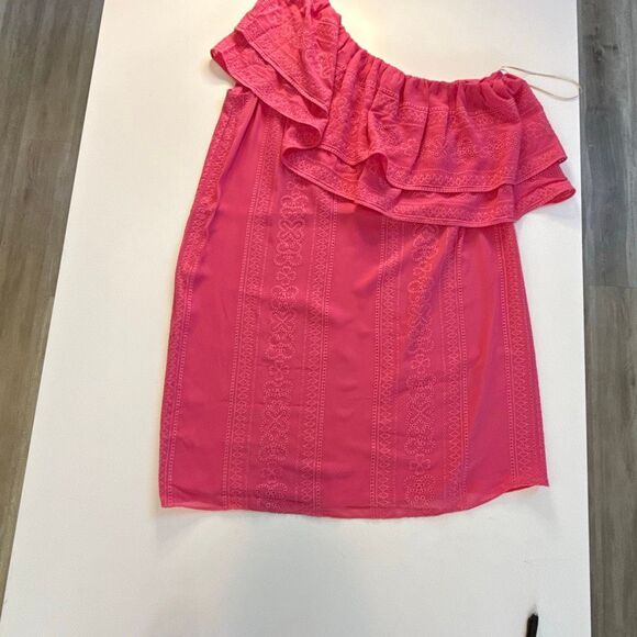 NWT Trina Turk Phebe embroidered one shoulder pink ruffle dress size XL - Picture 10 of 13